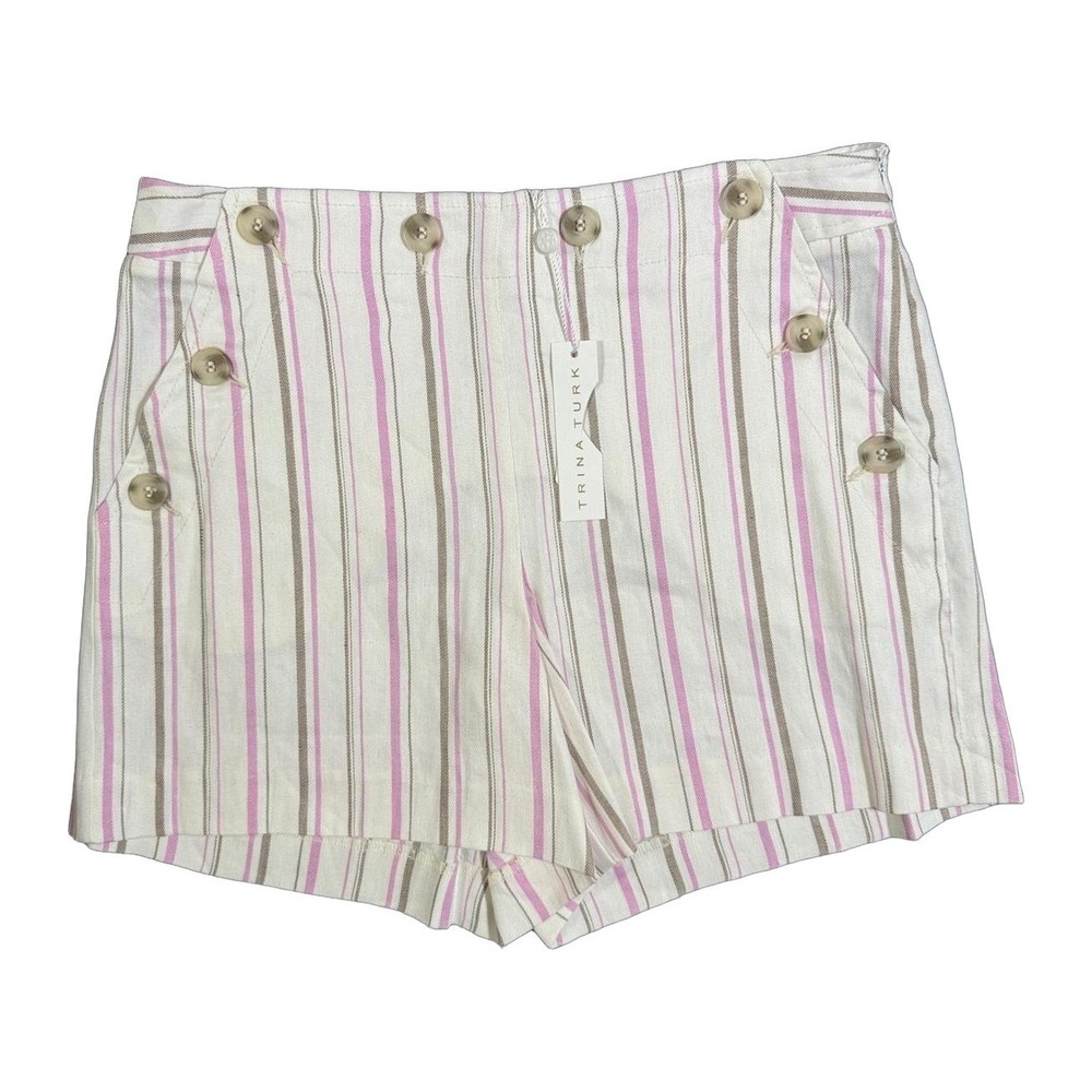 Trina Turk Lyric Theatre Short Pink White Striped‎ Linen Blend 6 NWT